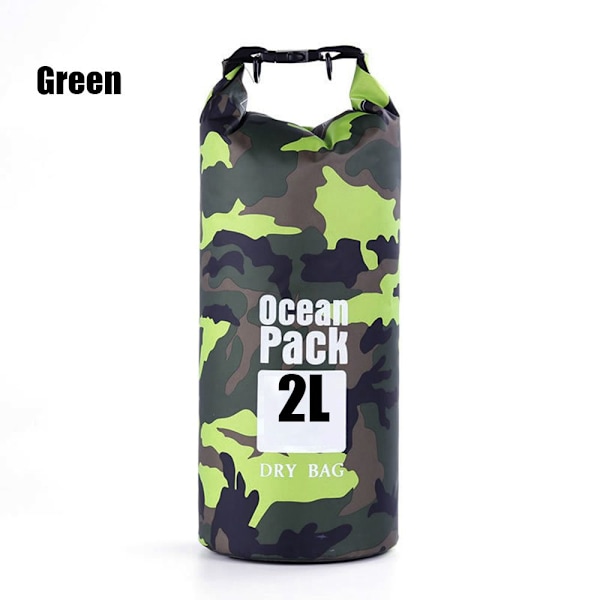 Vattentät torrväska strandbadväskor River Ocean ryggsäck Green 2L