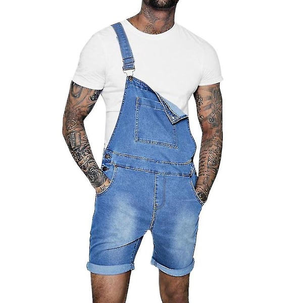 Män Denim Haklapp Arbetskläder Mode Denim Jumpsuit med Pocket Jumpsuits Rompers Light Blue