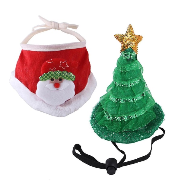 Christmas Pet Hat Collar Set Up Cap Pet Fun Headdress Accessories for Cat Dog New S