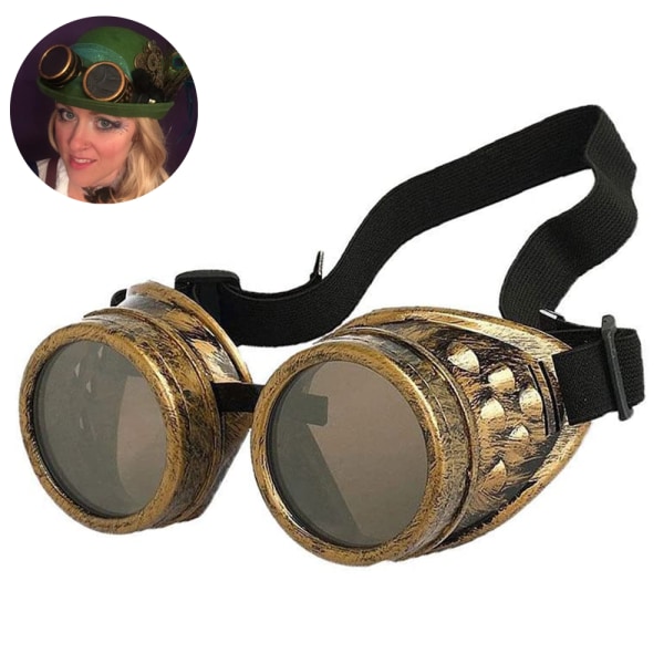 Cyberglasögon Steampunk Welding Goth Cosplay Vintage Goggles ancient brass