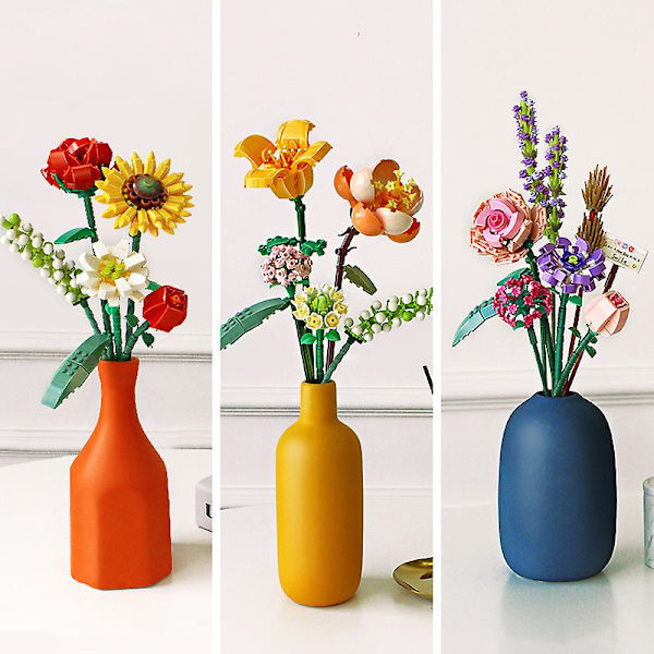 3d byggstenar bukett heminredning växter krukväxter blommor style1