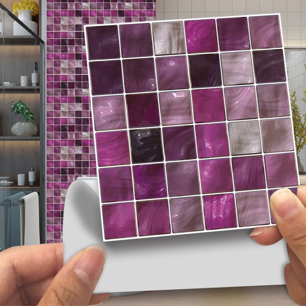 20 st 3D mosaikplattor fästa med självhäftande heminredning 7# Purple 15x15cm