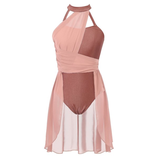 Kvinnor ärmlös balettdansklänning Vuxen samtida lyrisk dansdräkter Gymnastik Leotards Scen Ballroom Dancewear A Apricot M