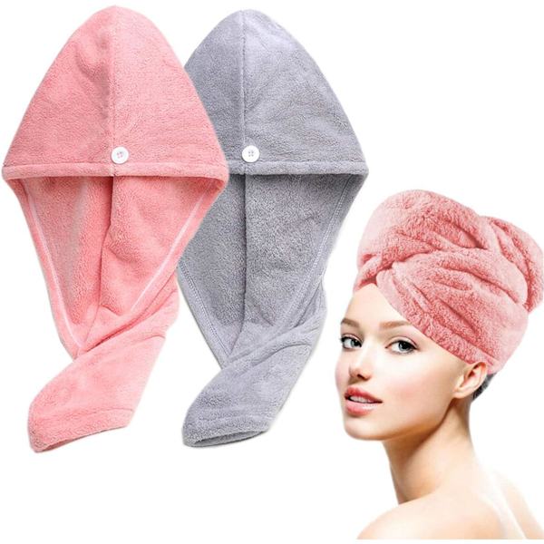 2st Microfiber Hår Turban Head Handduk Absorberande Snabbtorkande