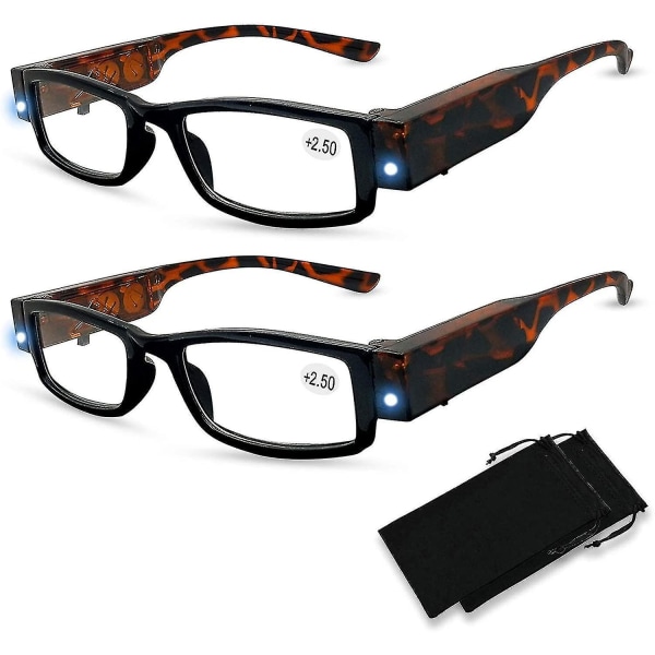2-pack läsglasögon med belyst led nattljusläsare med ljus läsning Gl