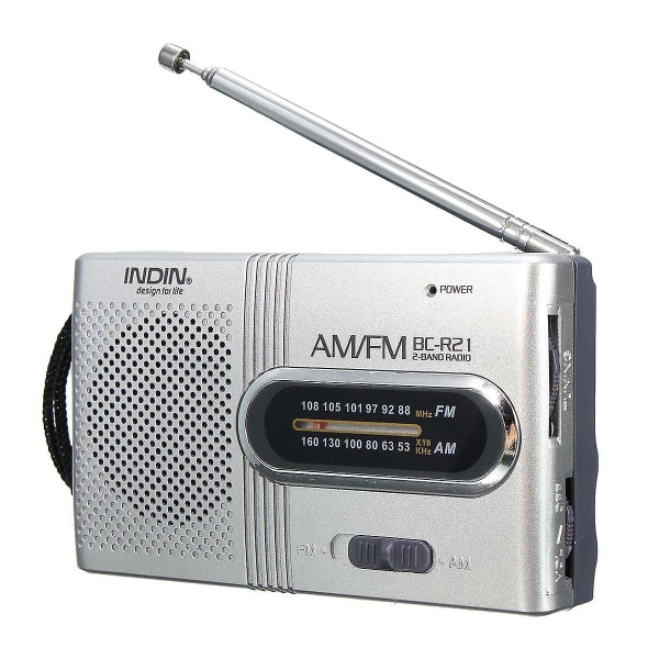 INDIN BC-R21 AM/FM mini bärbar teleskopisk antenn Radioficka högtalare utomhus