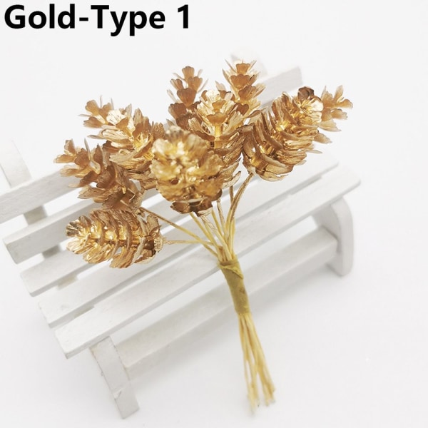 6/10ST Konstgjord tallgren Guld Silver Faux Plant GULD TYP