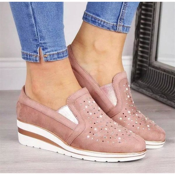 Dam strass paljetter kilklack tunna skor Casual sneakers Pink 43