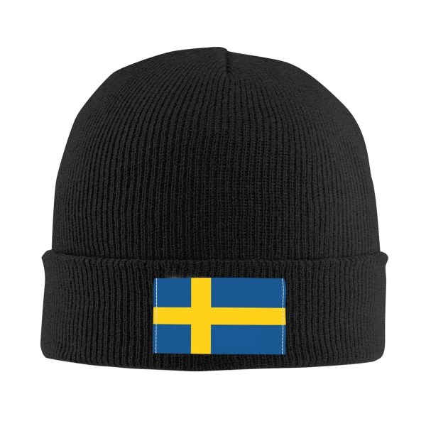 Sverige Flag Cap Hip Hop Stickad Mössa Herr Dam Varm Vinter Black