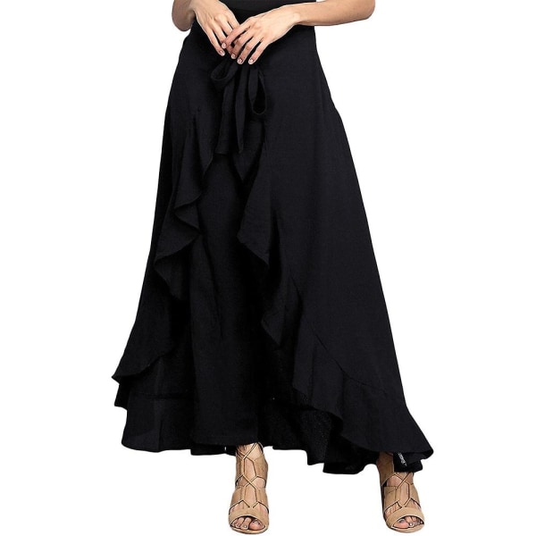 Dam Palazzo Pants Oregelbunden Lös Solid Dam Byxor Klänning Black S