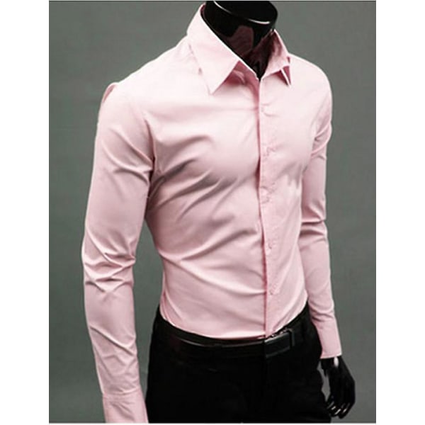 Lyxskjortor Herr Casual Collared Formella Slim Fit Shirts Toppar Pink 2XL