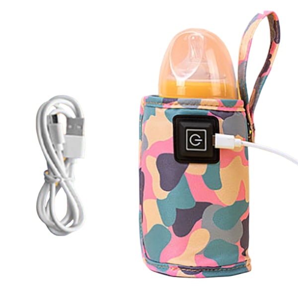 Bärbar nappflaskvärmare, USB laddningsflaskvärmare Baby med termostat Camouflage/Pink Camouflage/Pink
