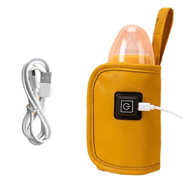 Bärbar nappflaskvärmare, USB laddningsflaskvärmare Baby med termostat Yellow Leather Yellow Leather