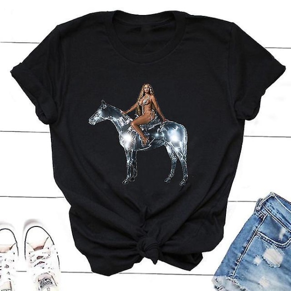 Klassisk Beyoncé renässans T-shirt sommar damdesigner black2 2XL