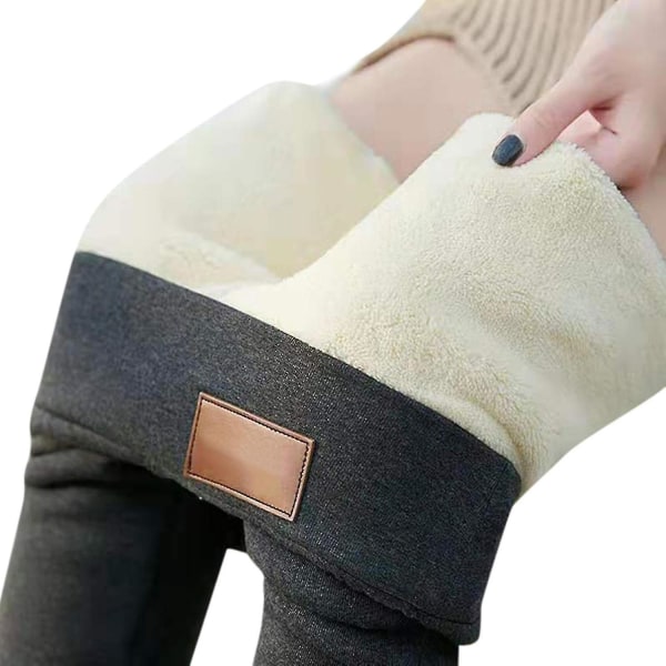 Supertjocka kashmirull Leggings Vindtät och kallvarig Värme Varm Dam Elastisk Tight Leather Label Gray