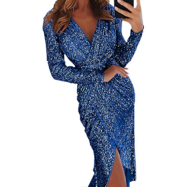 Klänning med paljettklänning för kvinnor blue XL