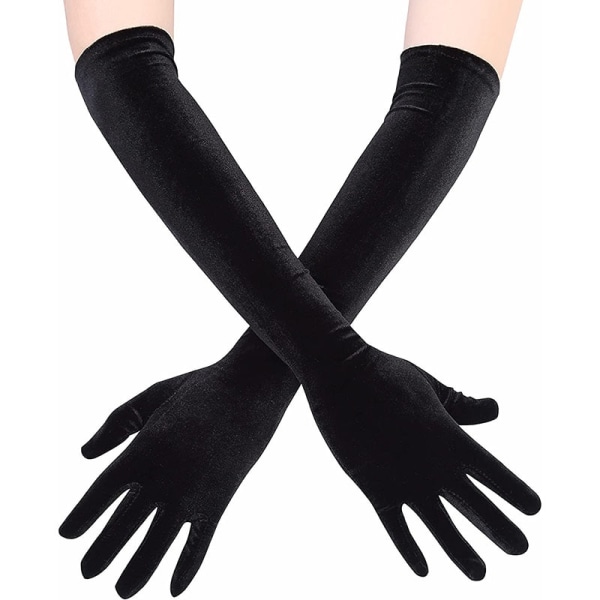 4-färger Klassisk Vuxen Svart Bourgogne sammet Opera/Armbåge Stretch Finger Lång Dam Bröllopsklänning Handskar Matchande kostym Black