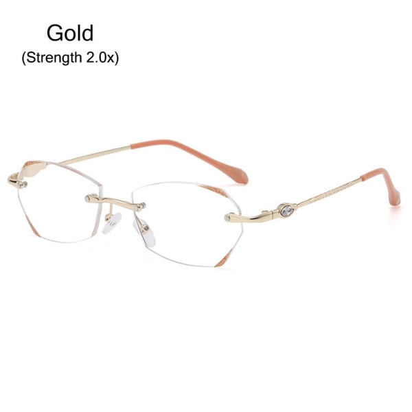 Båglösa läsglasögon Glasögon GULD STYRKA 2.0X Gold Strength 2.0x