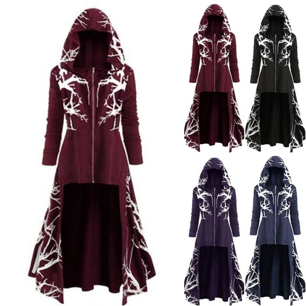 Halloween Cosplay Cape Hooded Coat Print Coat för vuxna Wine red 3xl