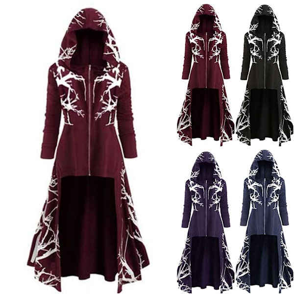 Halloween Cosplay Cape Hooded Coat Print Coat för vuxna Wine red XXL