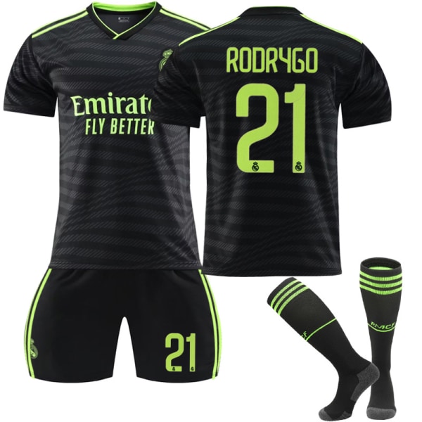 22-23 Real Madrid Bortröja Kits Fotbollsträning T-shirt kostym HAZARD 7 RODRYGO 21 Kids 18(100-110CM)