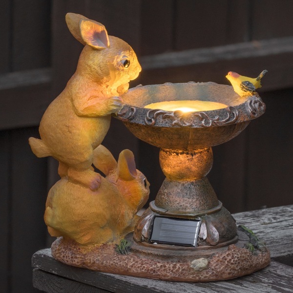 Utomhus solar kanin fågelbad staty prydnad - vattentät