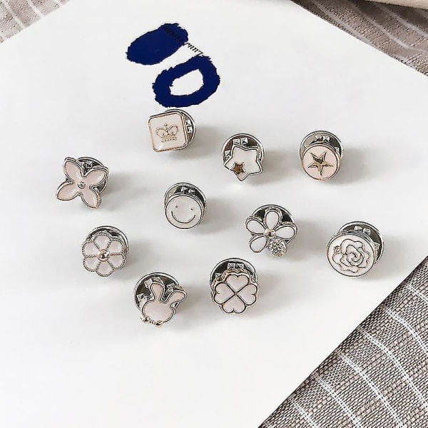 10st Förhindra oavsiktlig exponering Knappar Brosch Pins Badge White Flower