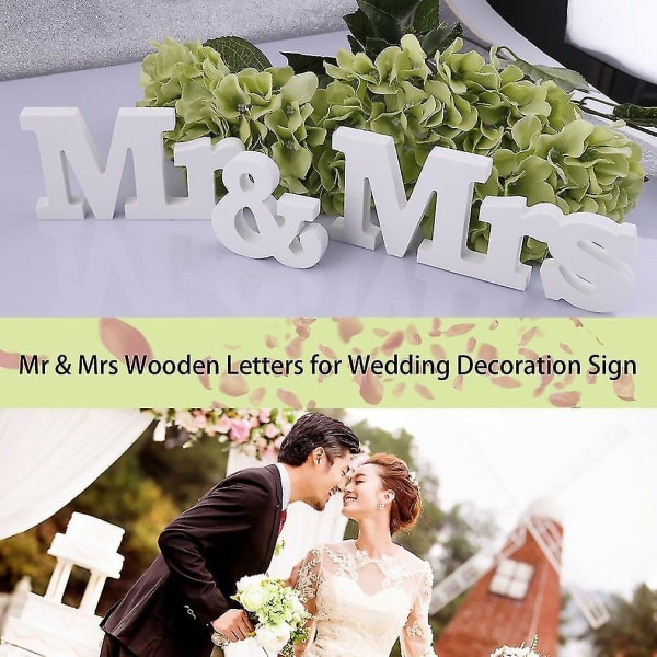 Vita Mr & Mrs träbokstäver för bröllopsdekoration Skylt bord Presentdekor