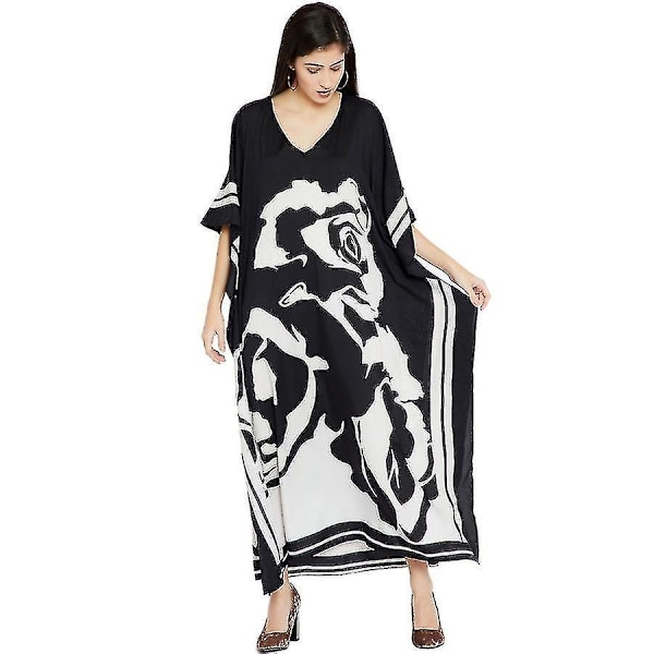 Polyester Dam Kaftan Beachwear Printed White Rose Suncreen Bikini Cover Up