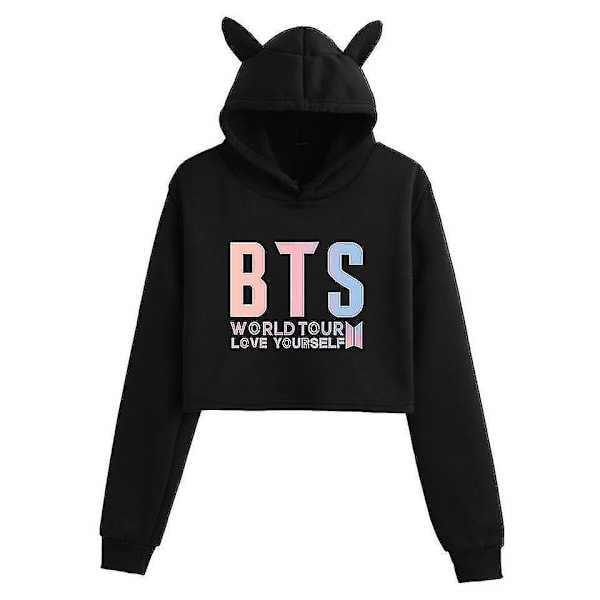 Hot Rea Ungdomsgrupp Samma Dol Utskrift Mode Trend Öppen Navel Cat Ear Plysch Hoodie white B