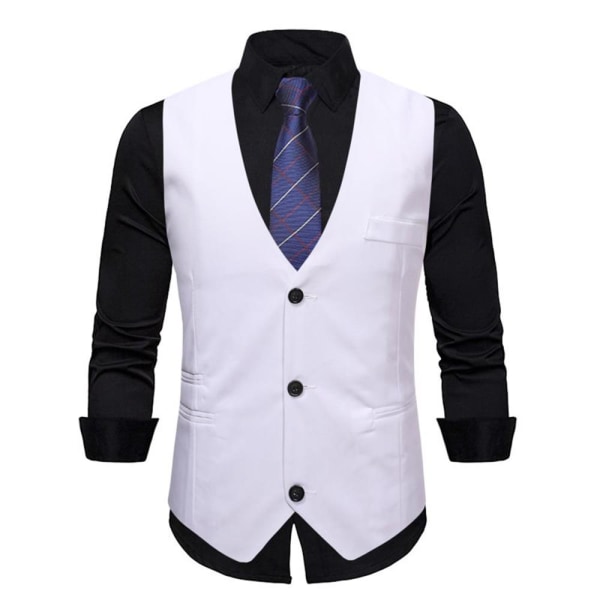Herrväst med smal kostym casual affärsväst med tre knappar white 3XL