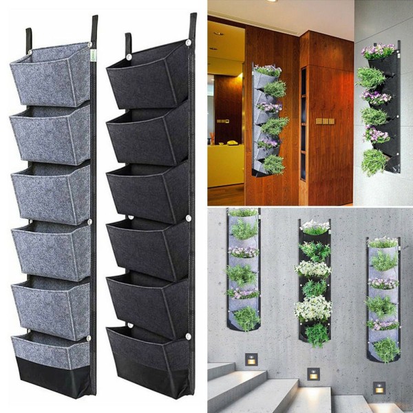 Planteringspåse med 6 fickor Flower Grow Krukor SVART Black