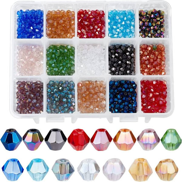 1500st 4 mm glaspärlor Fasettslipade bicone Crystal Spacer pärlor