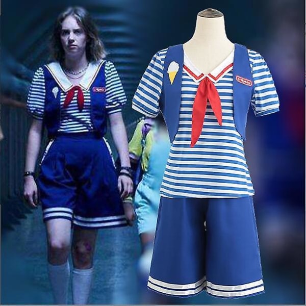 Stranger Things Kvinnor Cosplay Festkläder Marinblå Uniform Kostym Women 3XL
