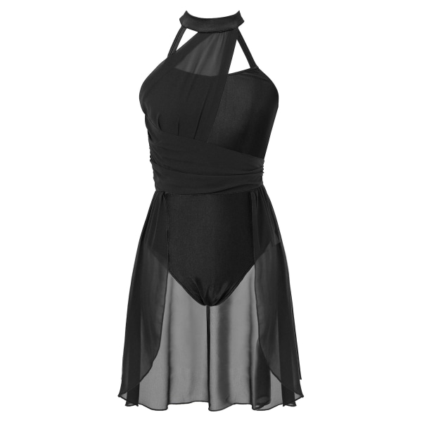 Kvinnor ärmlös balettdansklänning Vuxen samtida lyrisk dansdräkter Gymnastik Leotards Scen Ballroom Dancewear A Black L