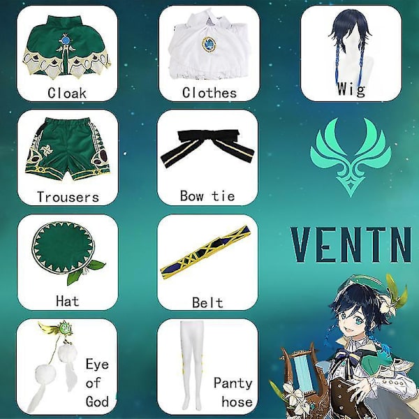 Genshin Impact Venti Cosplay Kostym Uniform Peruk Skor Cosplay Anime kinesisk stil Halloween kostym