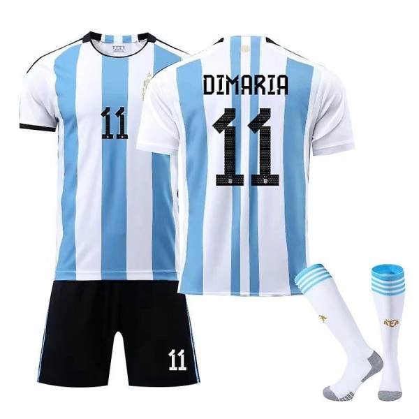 2022 Argentina Hem #11 Dimaria Match fotbollsuniformer Set Kids 24(130-140CM)