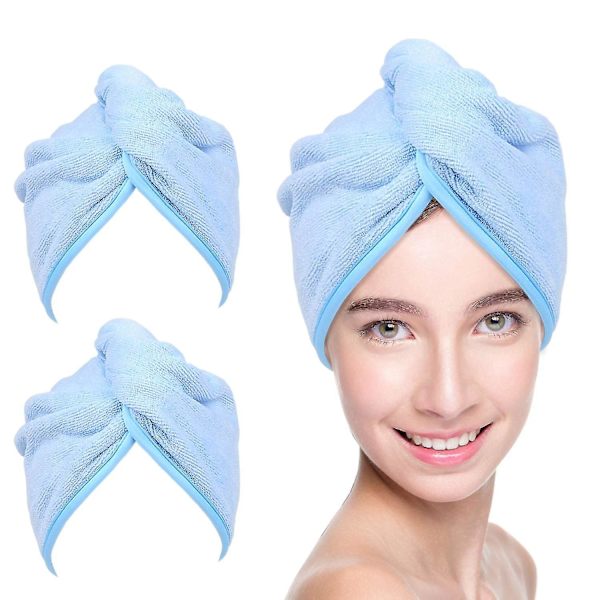 Mikrofiberhårhandduksinpackning för kvinnor, 3-pack superabsorberande snabbtorkande hårturban (blå)