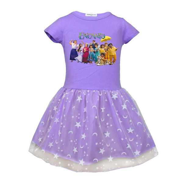 Encanto Family Printed Short T-Shirt Dress Mesh Dress Purple 11-12Years