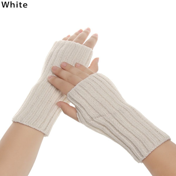 Långstickade handskar Fingerless vantar Armvärmare VIT white