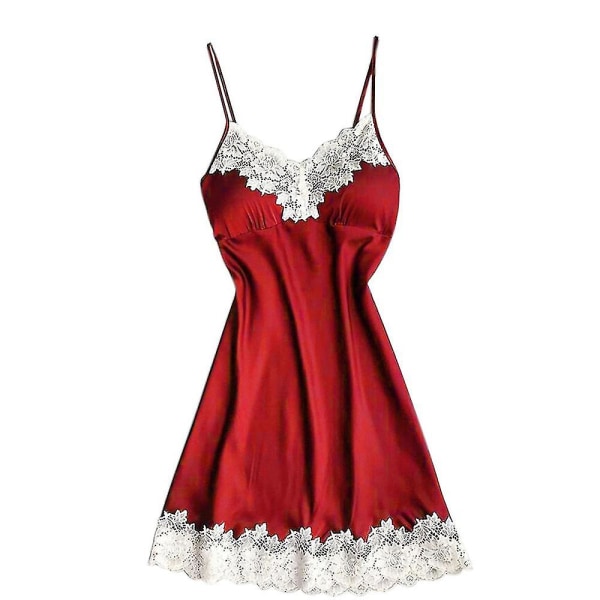 Kvinnor Sexig satin Nattlinne Underkläder Babydoll Spets Strappy A-line Sovkläder Underkläder 2XL Red