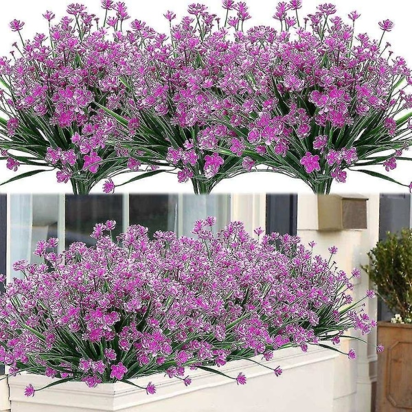 8 buntar utomhus konstgjorda falska blommor buskar UV-resistenta växter, konstgjord plastgrönska (lila)