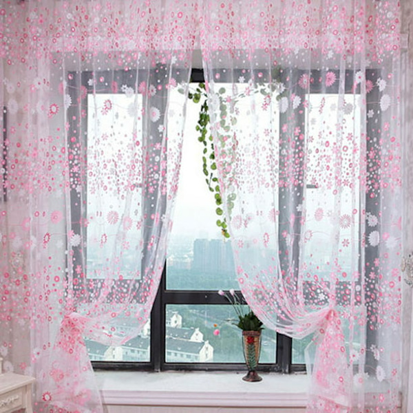 1 moderiktig blommig tyllgardin för dörrar och fönster pink 100*270cm