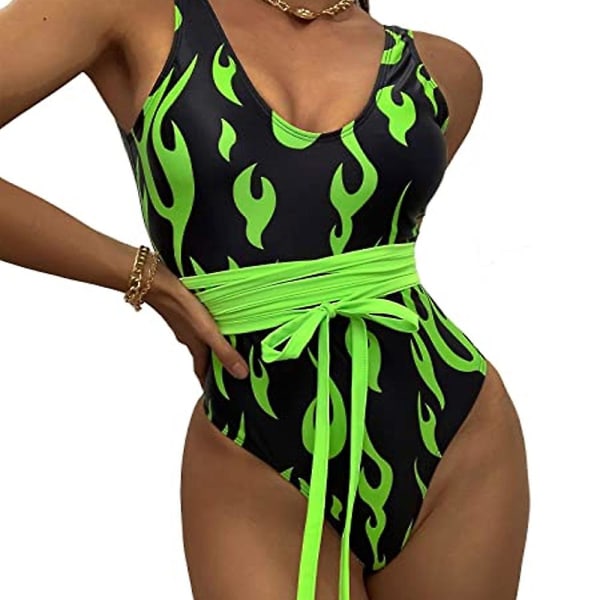 Dam One Piece Flame Print Onesie Baddräkt Bikini Baddräkt green M