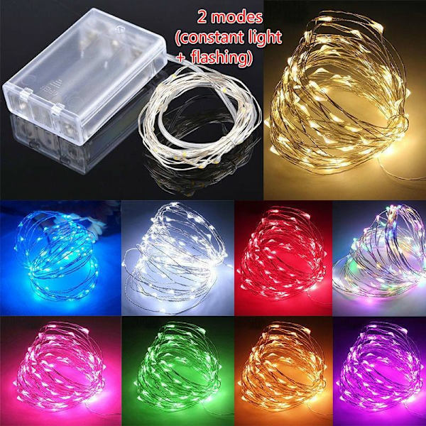2M 3M 5M 10M 2 lägen Koppartråd LED-slingor för julgransbröllopsdekoration MultiColor 2M 20LEDs