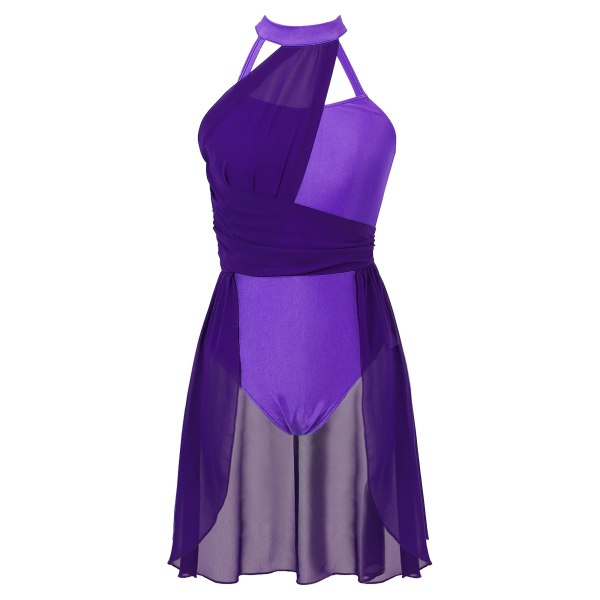 Kvinnor ärmlös balettdansklänning Vuxen samtida lyrisk dansdräkter Gymnastik Leotards Scen Ballroom Dancewear A Dark Purple L