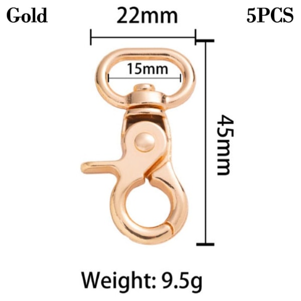 5 st Löstagbara Snap Hook Trigger Clips GULD 15MM Gold 15mm