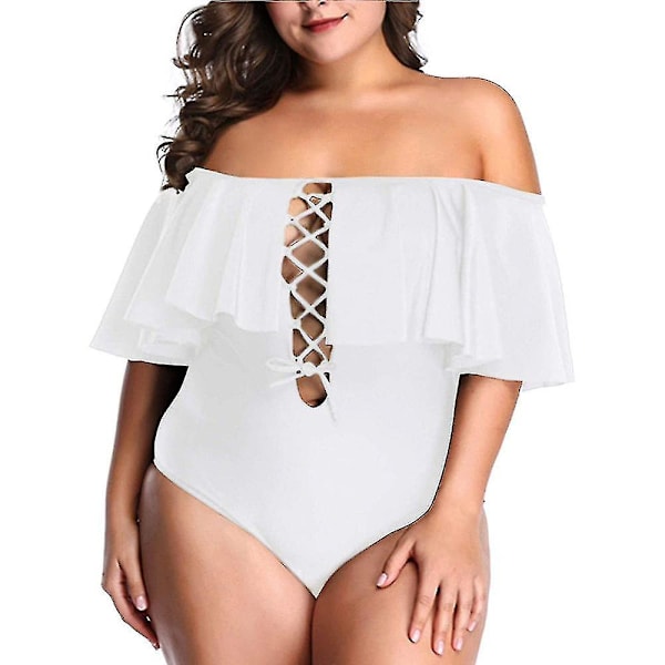Damer Plus Size One Piece Off Shoulder Baddräkter snörning XL