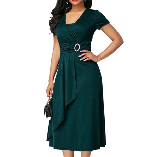 kvinnors enfärgade klänning kvinnors slimmade sommarklänning Green 4XL