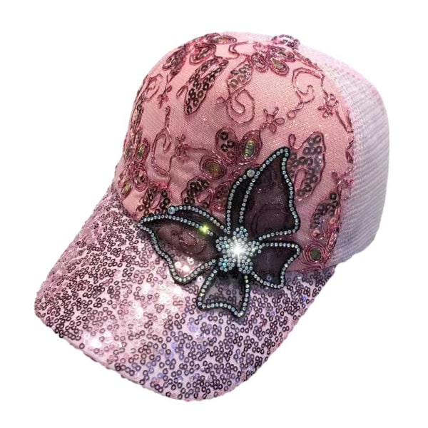Rhinestones Butterfly Baseball Cap Peaked Cap ROSA pink
